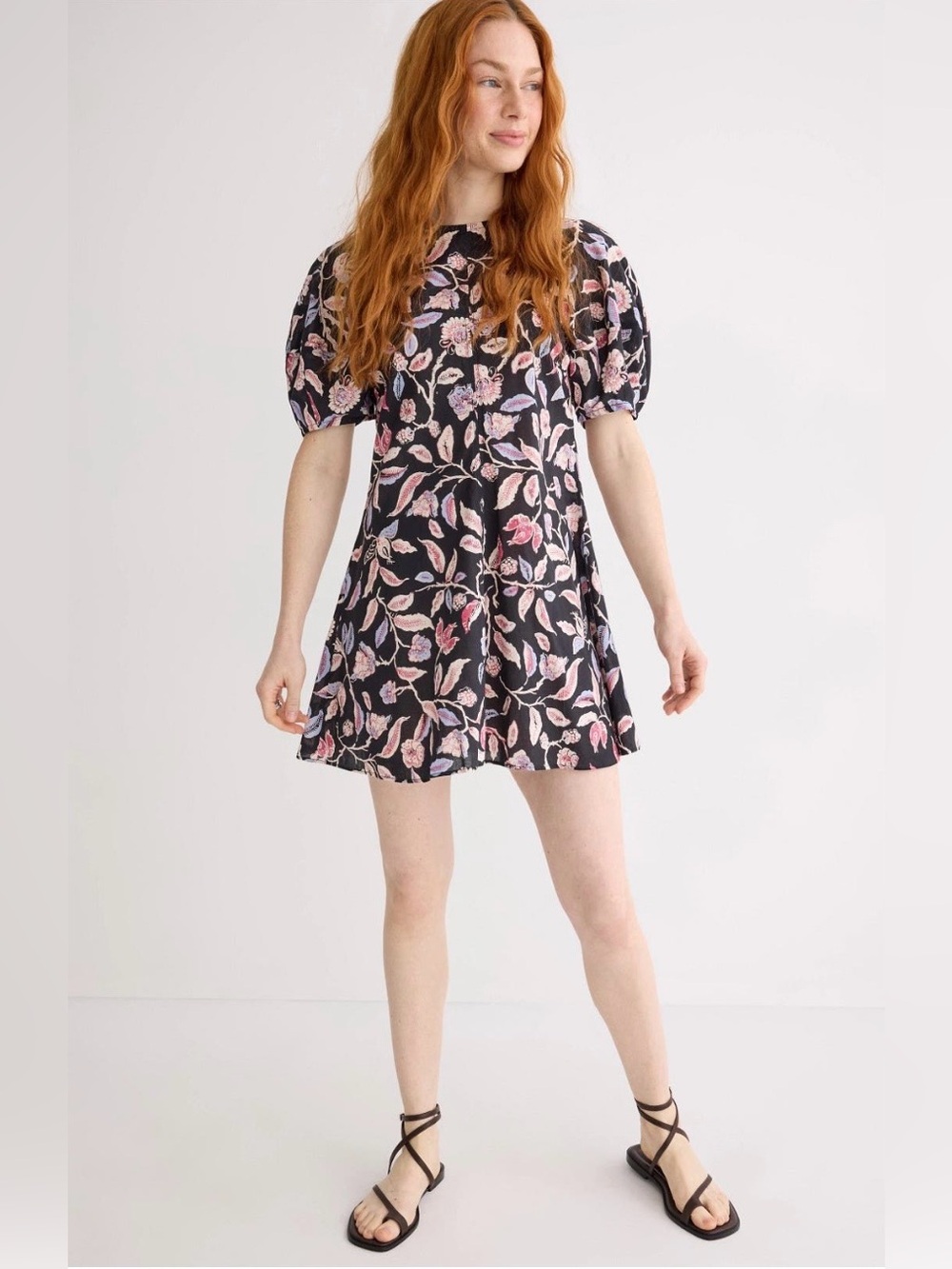 Apiece Apart~Black Betenna Mini Dress with Pink Floral Pattern~Size 4~$385~